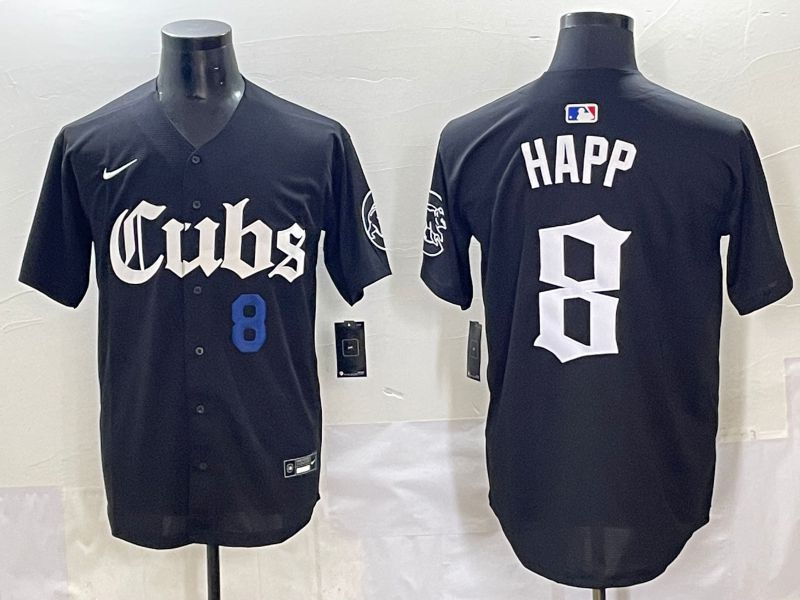 Men 2025 Chicago Cubs #8 Happ Black Five generations Joint Name Nike MLB Jersey style 6->cincinnati reds->MLB Jersey